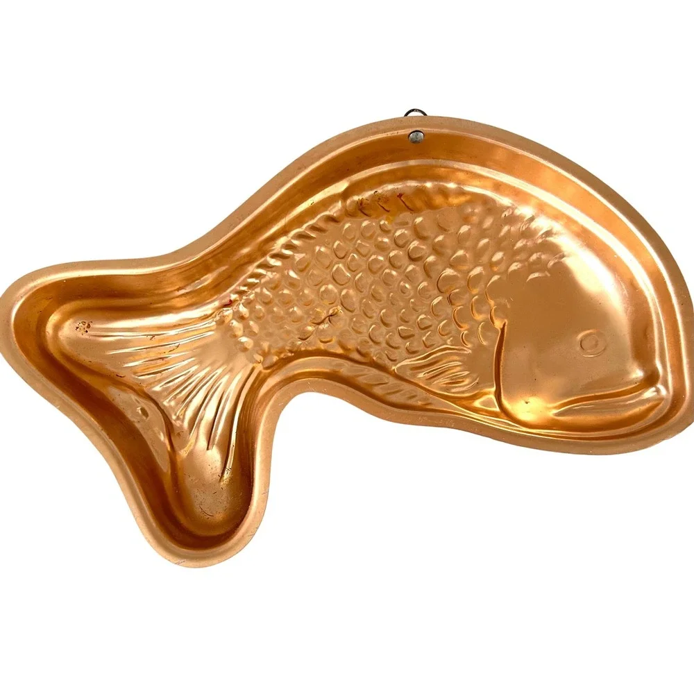 Vintage Copper Fish Mold Wall Hanging Kitchen Decor Rustic Farmhouse Gelatin Pan